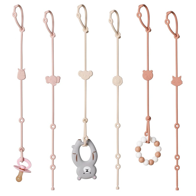 ROCCED Toy Straps for Baby 6pcs, Silicone High Chair Toys Straps Stroller Accessories Toddler Bottle Strap Car Seat Toys Baby Travel Essential Silicone Animal Design Blush+Ivory+TER - Image 1